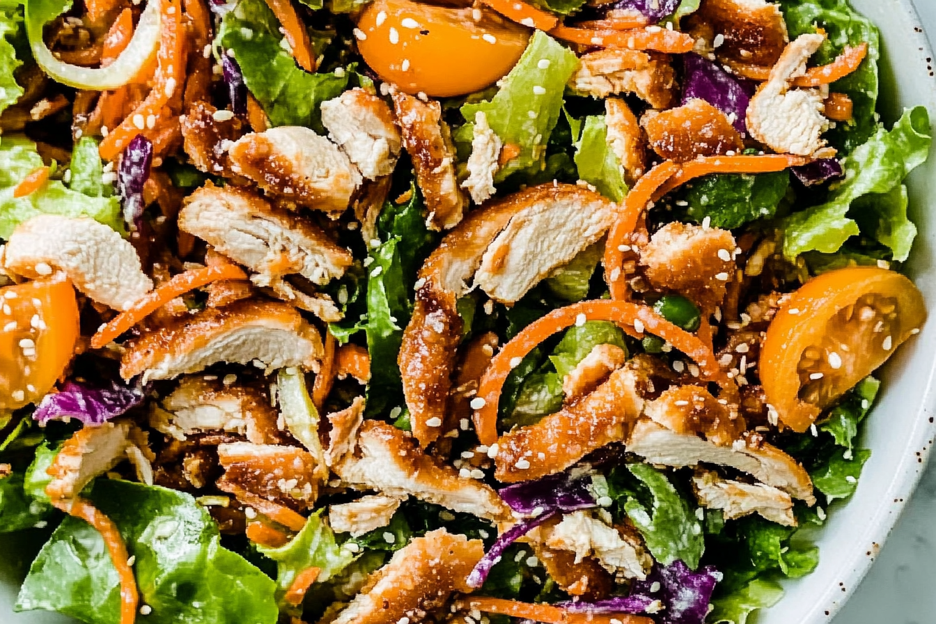 This Asian Sesame Chicken Salad is a delightful medley of flavors and textures, perfect for a light yet satisfying meal. It's easy to make and sure to impress your guests.