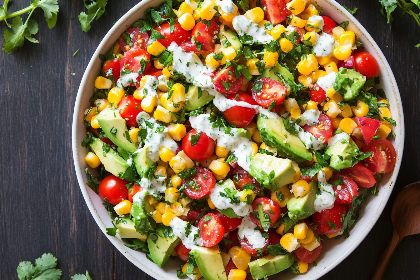 Enjoy a fresh and vibrant Avocado Corn Tomato Salad perfect for summer gatherings or a light lunch.