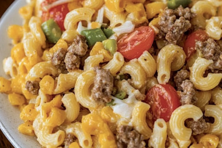 This Big Mac Pasta Salad combines the beloved flavors of a Big Mac in a refreshing pasta format, perfect for potlucks or quick weeknight dinners.