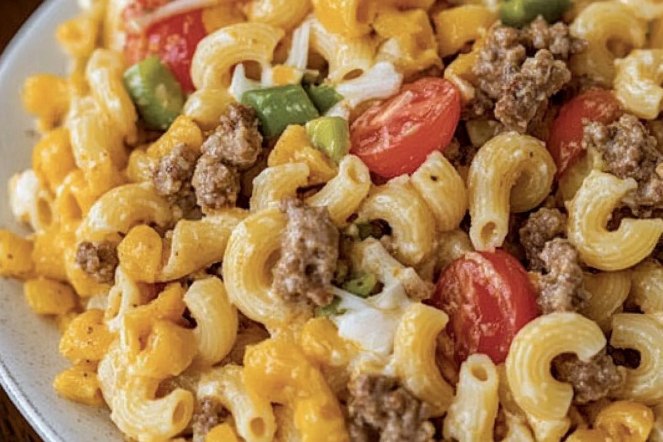 This Big Mac Pasta Salad combines the beloved flavors of a Big Mac in a refreshing pasta format, perfect for potlucks or quick weeknight dinners.