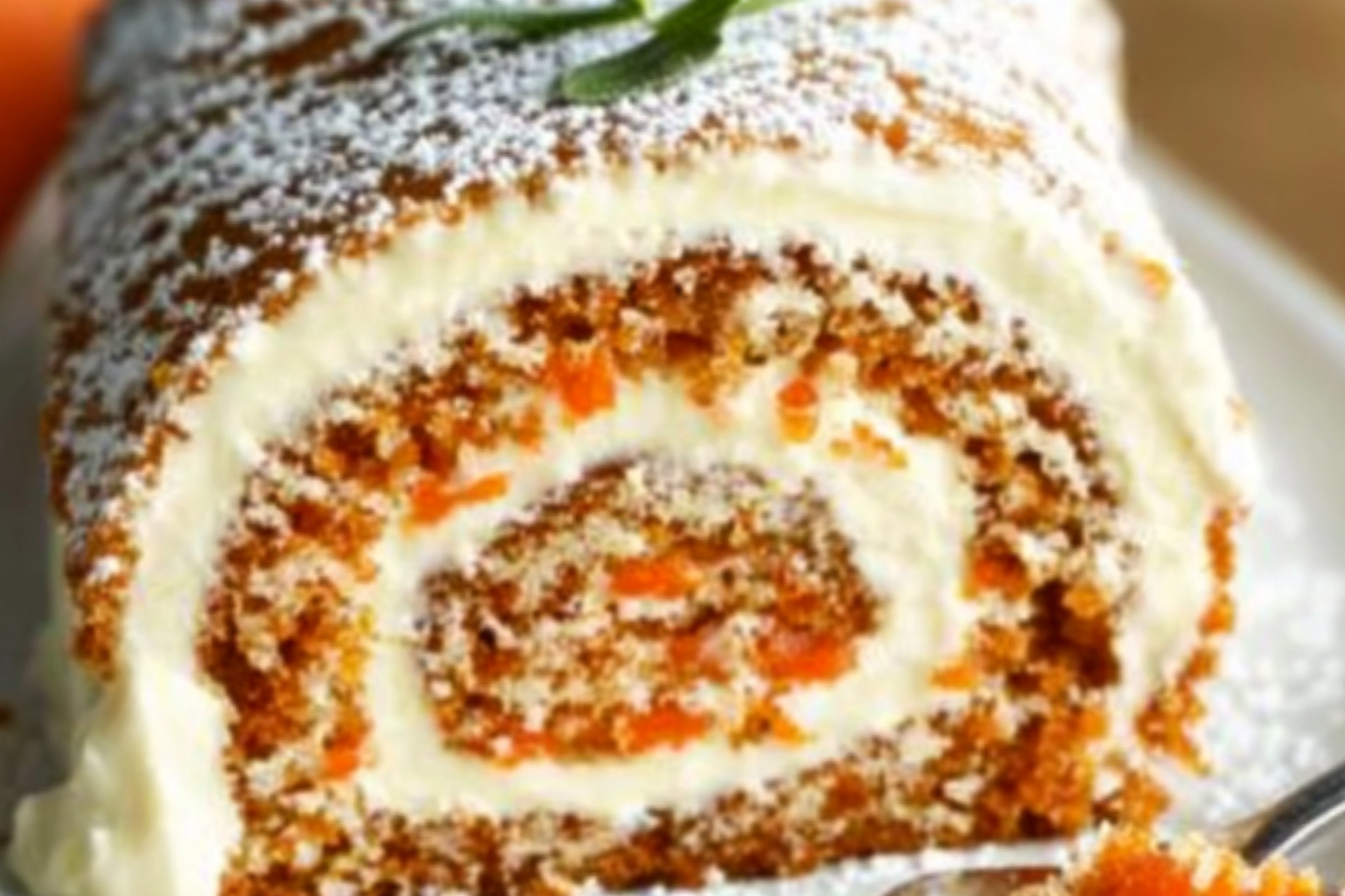 Indulge in this delightful carrot cake roll filled with creamy frosting. It's a perfect dessert for gatherings, blending spices and sweetness to create an irresistible treat everyone will love.