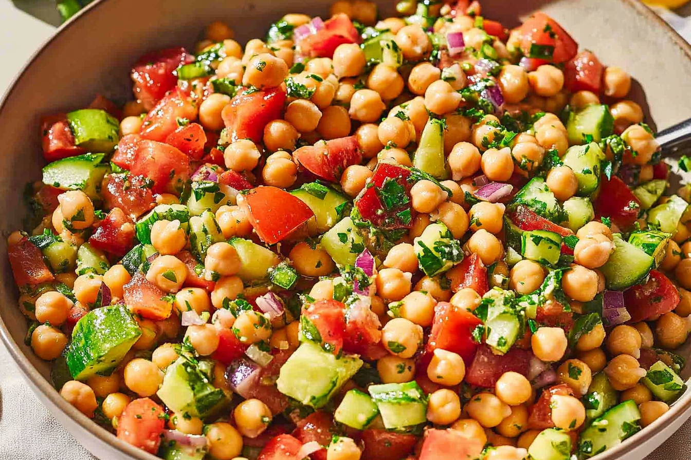 Discover a refreshing and vibrant chickpea salad, perfect for any occasion and loaded with Mediterranean flavors.