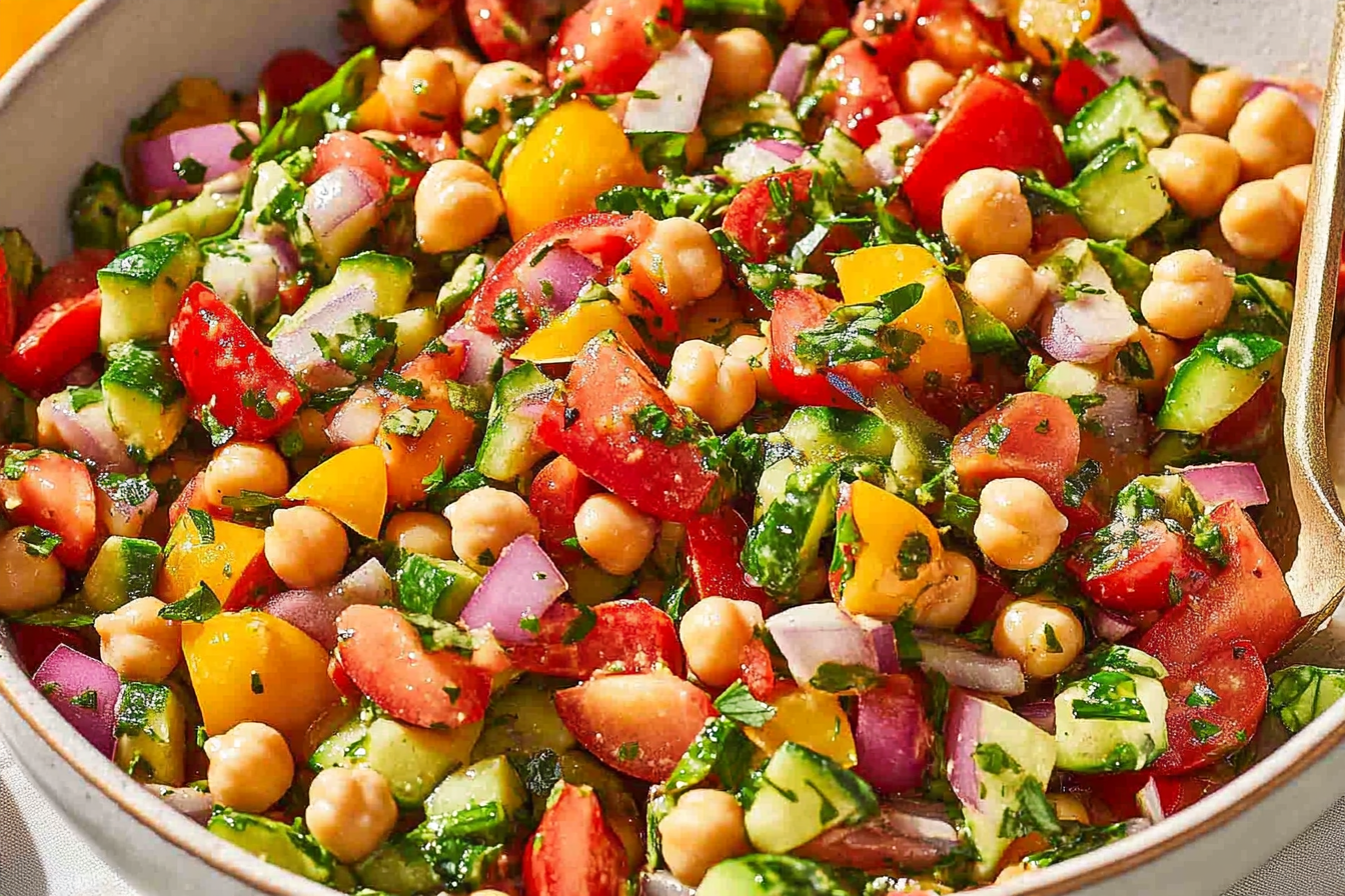 Discover a refreshing and vibrant chickpea salad, perfect for any occasion and loaded with Mediterranean flavors.