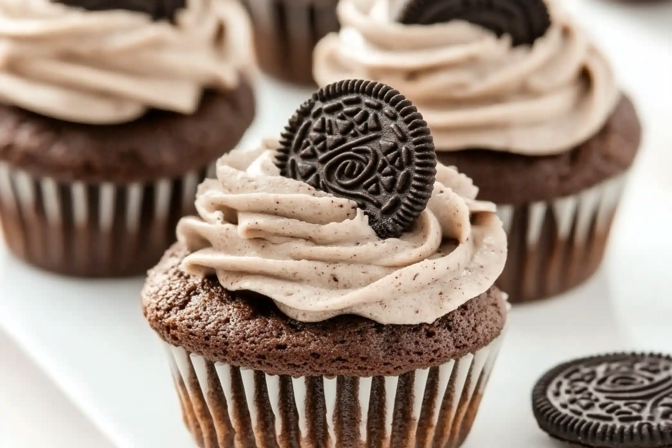 Indulge in these rich chocolate cupcakes topped with creamy Oreo buttercream. They're sure to be a hit at any gathering or a special treat for yourself.