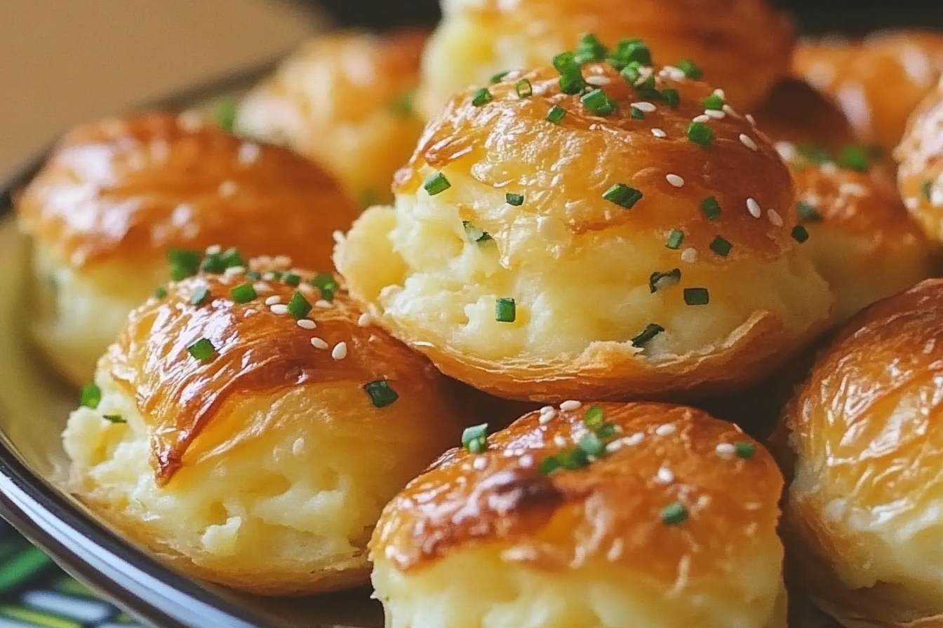 Transform your leftover mashed potatoes into these delightful cheese puffs, perfect for a quick snack or side dish. They're ooey, gooey, cheesy goodness in every bite.