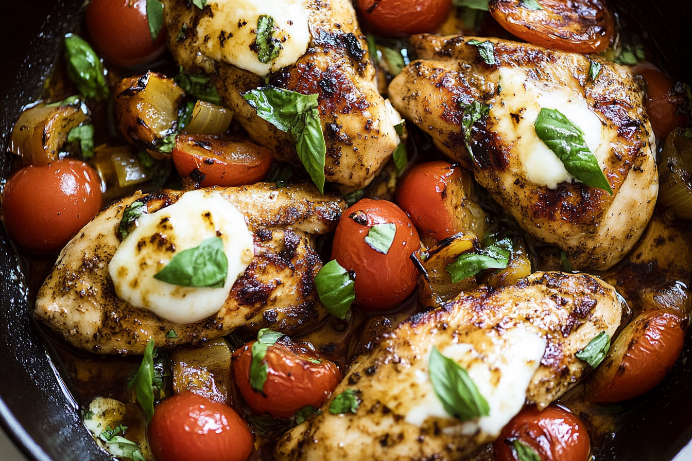 This One Pan Balsamic Chicken recipe is a delightful blend of flavors, combining juicy chicken breasts with a tangy balsamic glaze, fresh tomatoes, and mozzarella. Perfect for an easy weeknight dinner!