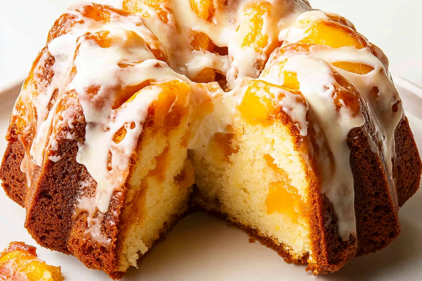 This Peach Cobbler Pound Cake blends juicy peaches with a buttery pound cake for a delightful treat.