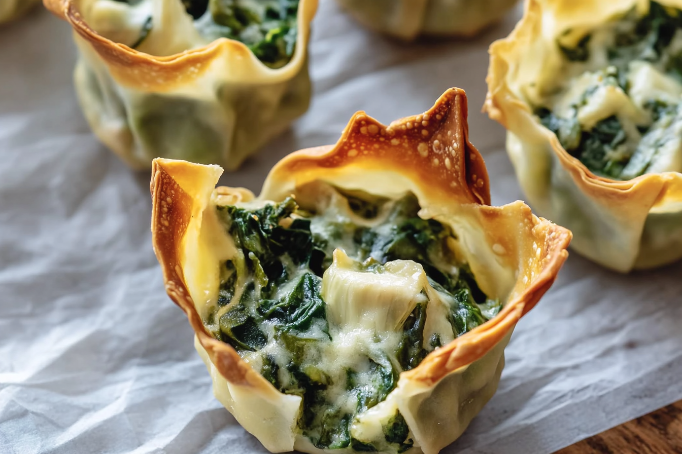 Spinach And Artichoke Dip Wonton Cups