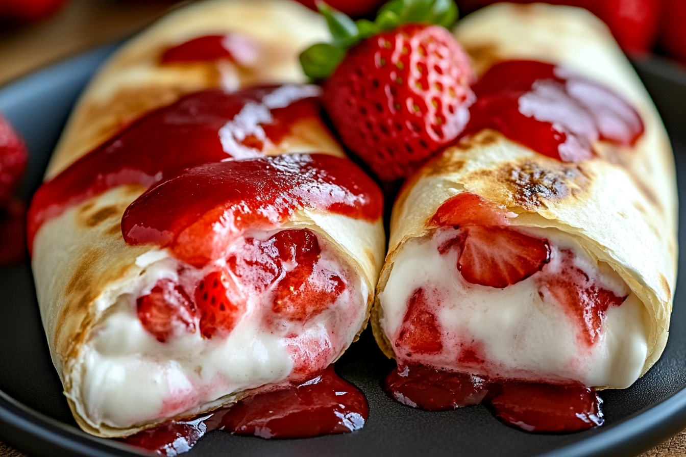 Satisfy your sweet tooth with these delicious strawberry cheesecake chimichangas, perfect for dessert lovers!