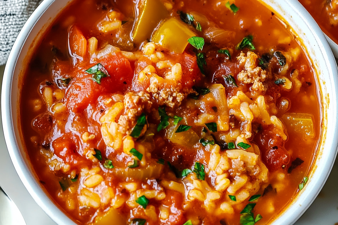 This hearty Stuffed Bell Pepper Soup brings all the comforting flavors of stuffed peppers in a warm, savory bowl. Perfect for chilly days and easy to make in one pot!