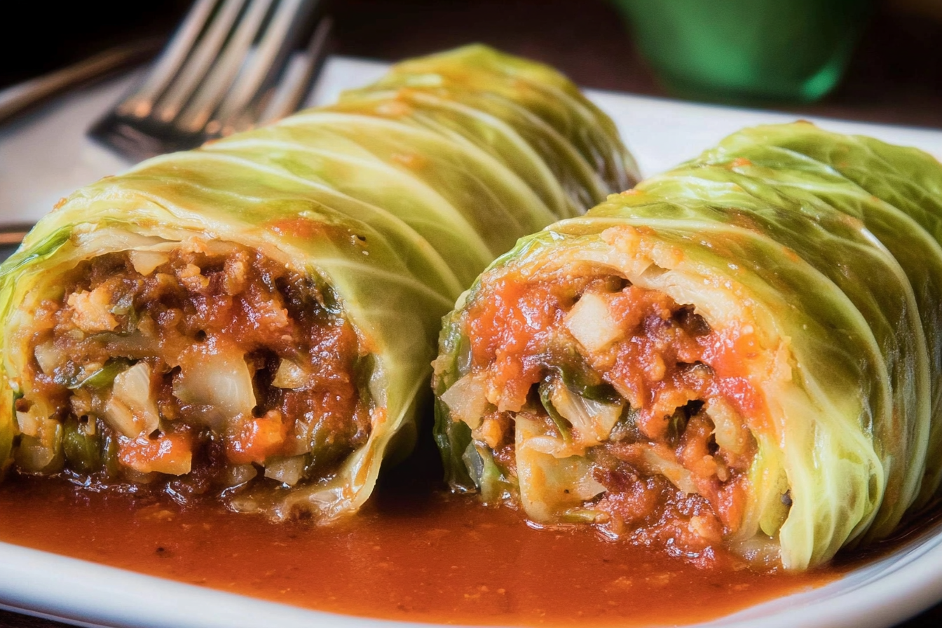Stuffed cabbage rolls are a comforting classic, filled with seasoned beef and rice, all enveloped in tender cabbage and smothered in rich tomato sauce. Perfect for family dinners!