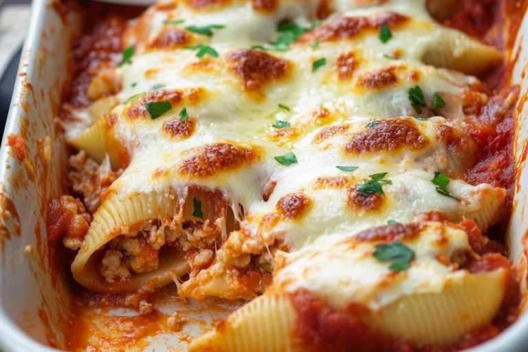 Indulge in this creamy and cheesy three cheese stuffed shells dish loved by families everywhere.