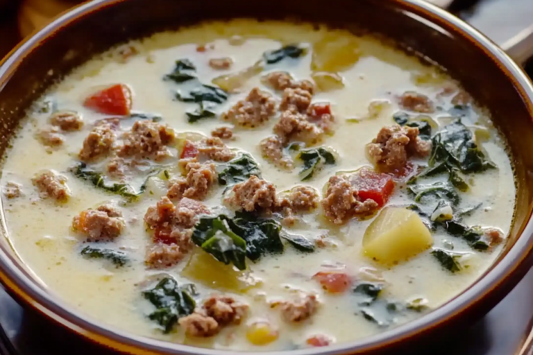 Savor the flavors of Zuppa Toscana, a comforting Italian soup that's perfect for chilly days.