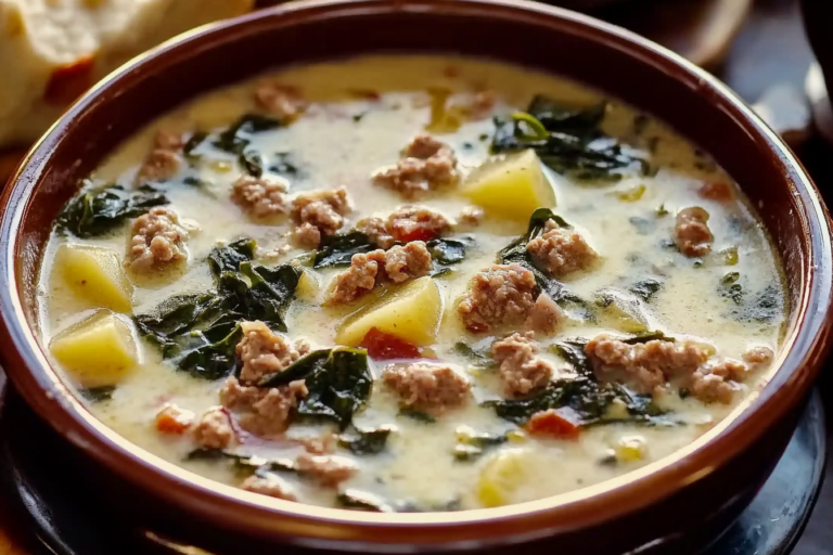 Savor the flavors of Zuppa Toscana, a comforting Italian soup that's perfect for chilly days.