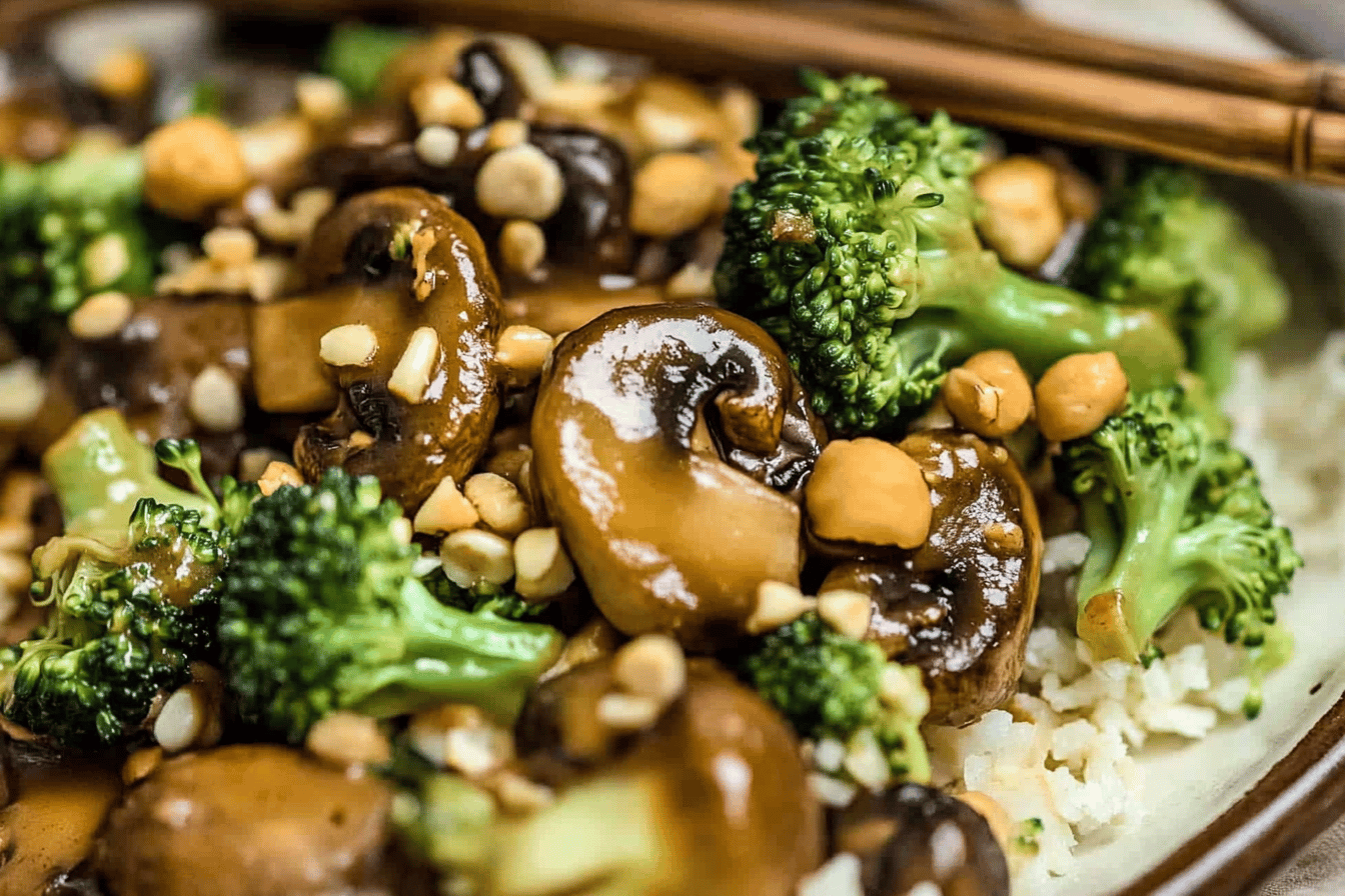 Quick and easy, this stir-fry combines chicken, broccoli, and mushrooms for a delicious weeknight meal.