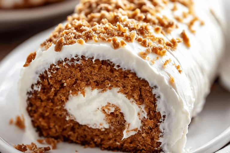 Delight in this elegant carrot cake roll filled with creamy frosting and perfect for any celebration.