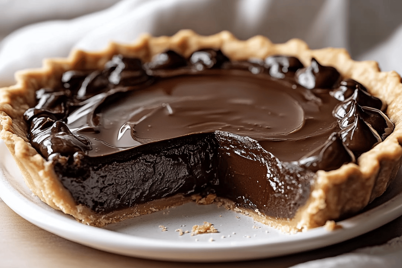 Indulge in this gooey hot fudge pie that's sure to satisfy your sweet cravings.