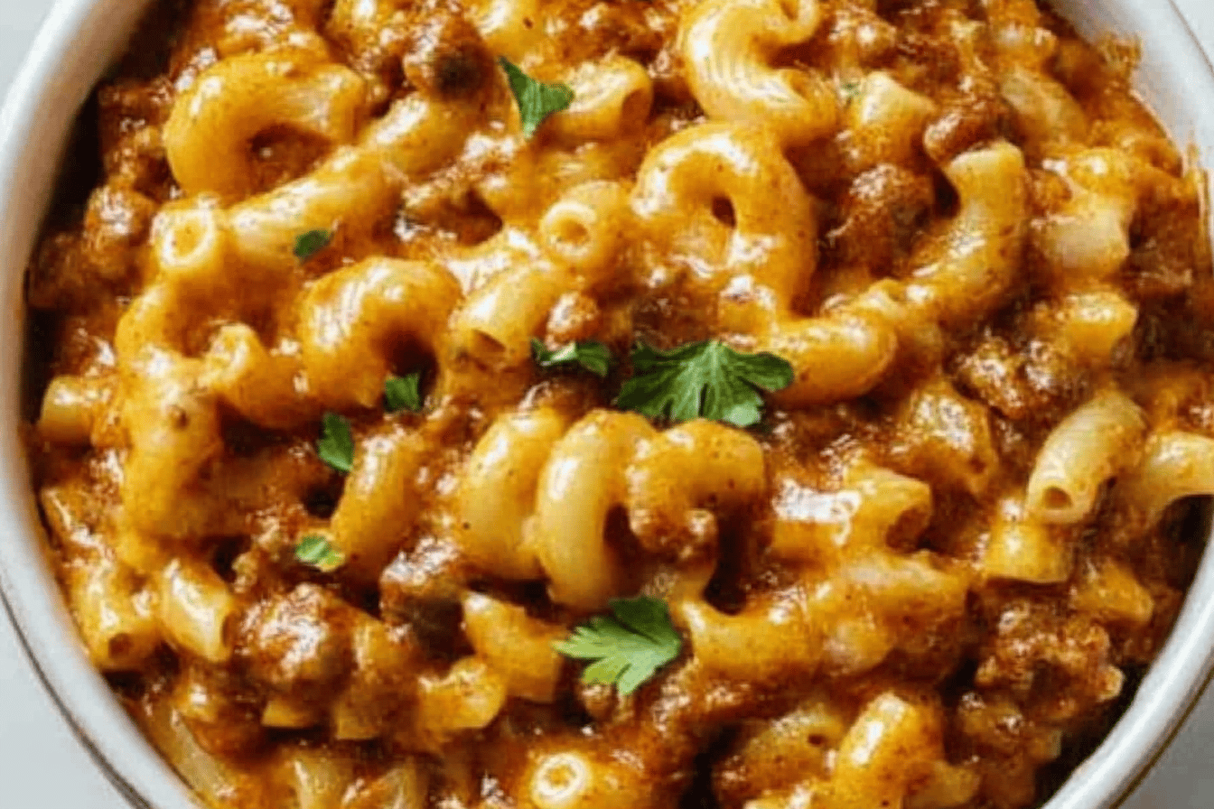 This one pot chili mac and cheese is a comforting blend of flavors, perfect for a quick, hearty meal.
