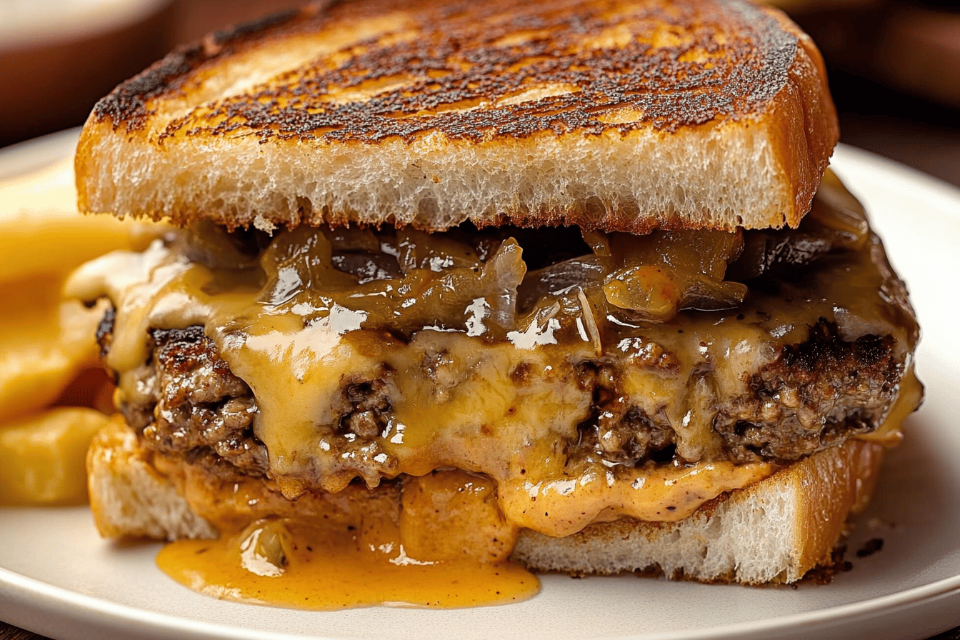 Indulge in the ultimate comfort food with this delicious patty melt featuring a secret sauce that elevates every bite.