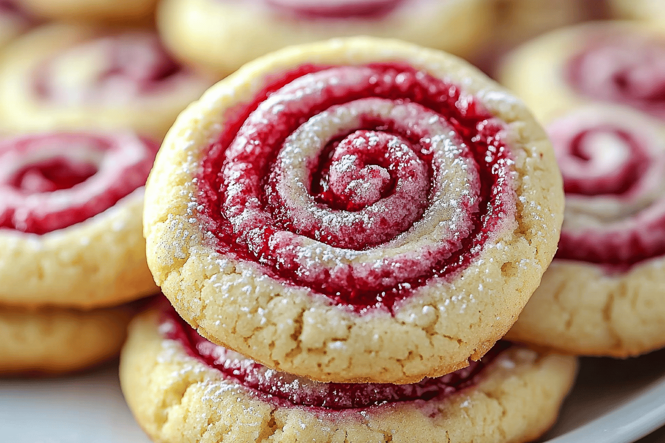 These raspberry swirl cookies are a delightful mix of tart and sweet, perfect for any occasion.