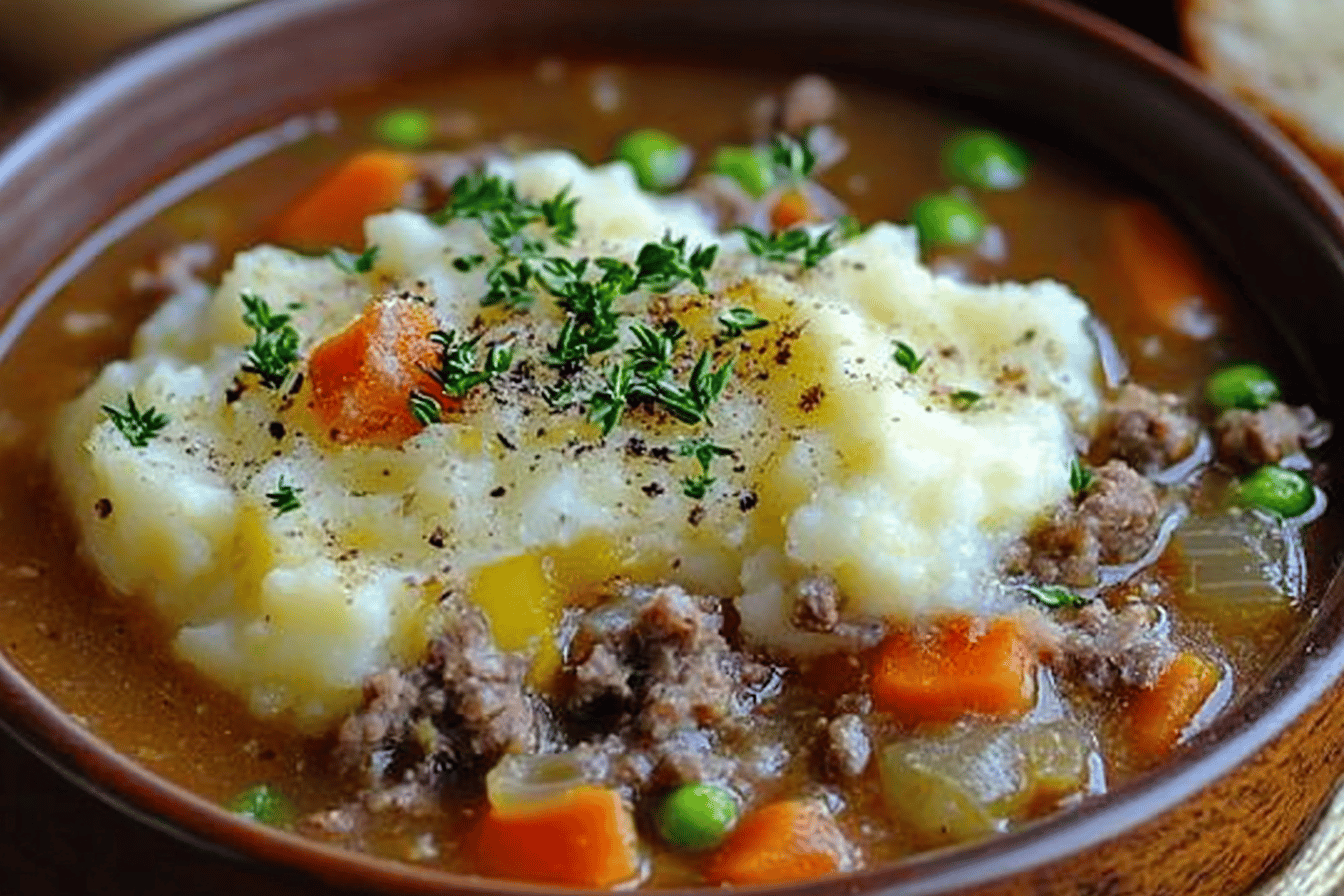 Warm up with a comforting bowl of shepherd's pie soup, packed with flavors and hearty ingredients.