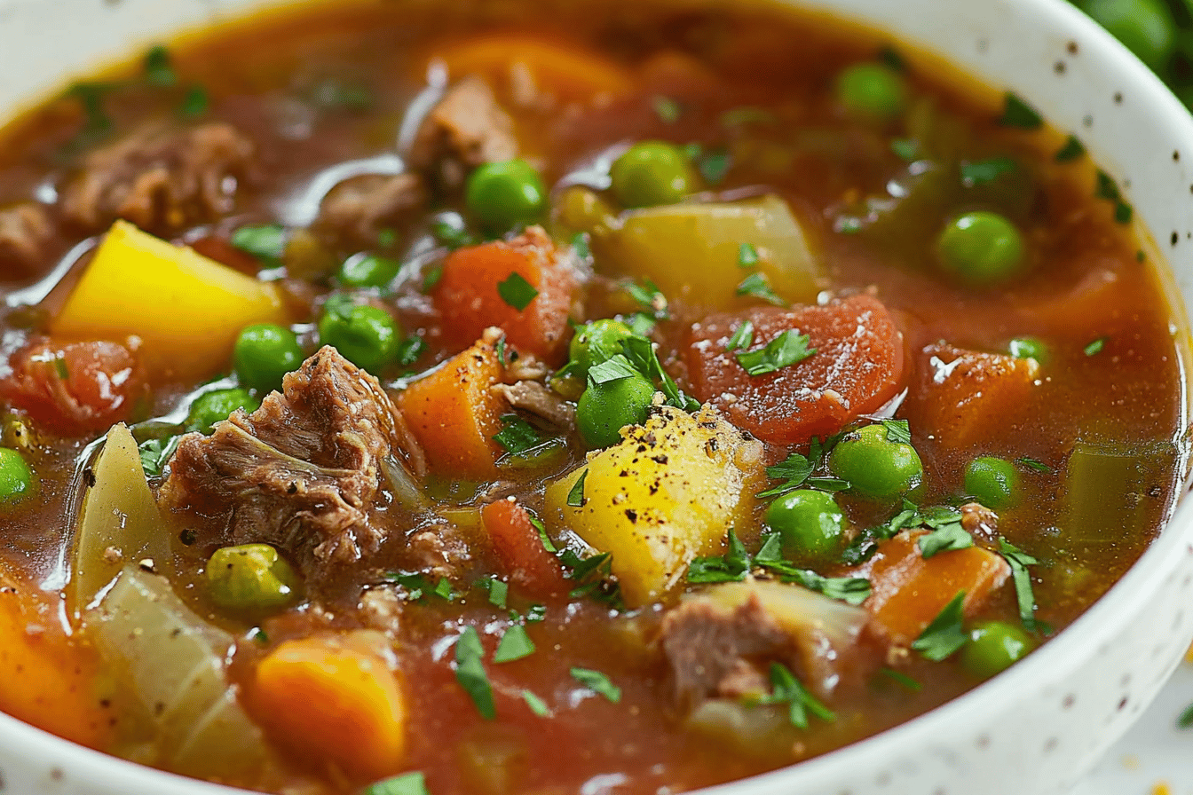 Warm up with this flavorful Vegetable Beef Soup, perfect for a cozy evening.