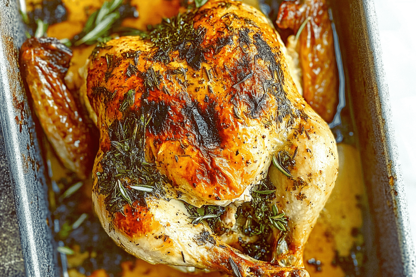 This herb-roasted chicken is a delightful meal packed with flavor and perfect for any dinner gathering.