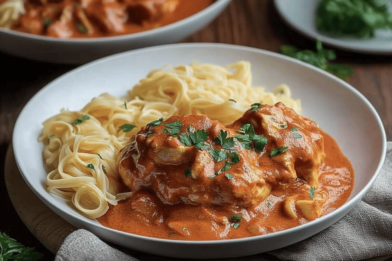 Enjoy a warm and comforting Chicken Paprikash that brings Eastern European flavors to your dinner table.