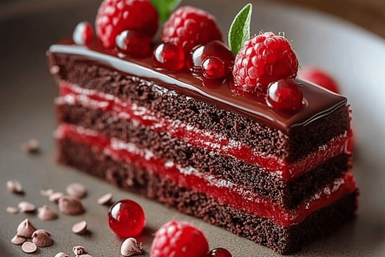 Indulge in the rich, decadent flavors of this chocolate raspberry truffle cake! 🍫❤️