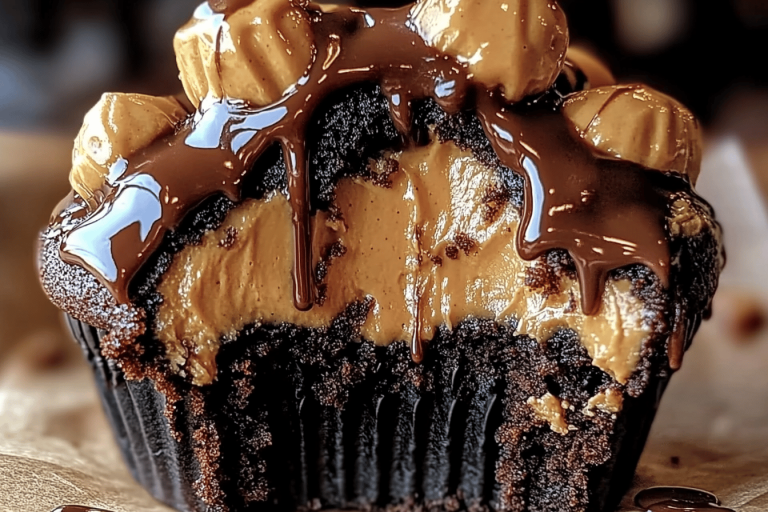 Indulge in these rich and gooey cupcakes that will satisfy all your peanut butter cravings! 🤤🧁