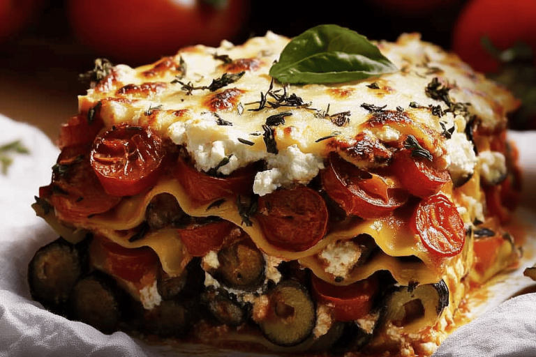 Delicious and healthy, Ratatouille Lasagna combines layers of veggie goodness! Perfect for any dinner. 🍆🍅🥬