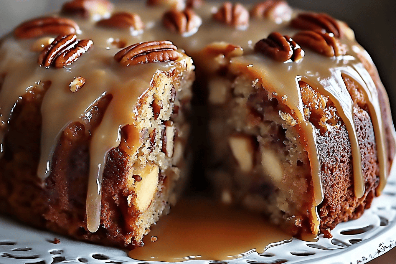 Apple Pecan Cake With Caramel Glaze