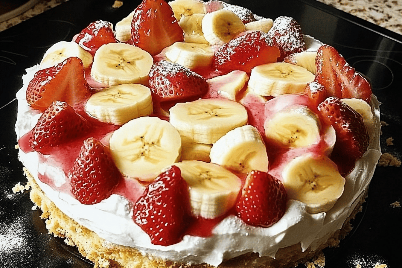 A delightful blend of banana and strawberry in a creamy cheesecake. Perfect for dessert lovers! 🍌🍓