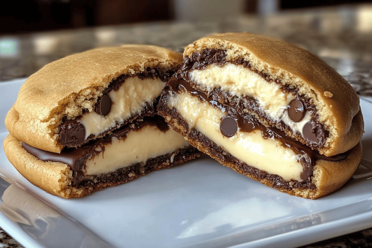 Indulge in these delicious cheesecake stuffed chocolate chip cookies! Perfect treat for any dessert lover. 🍪❤️