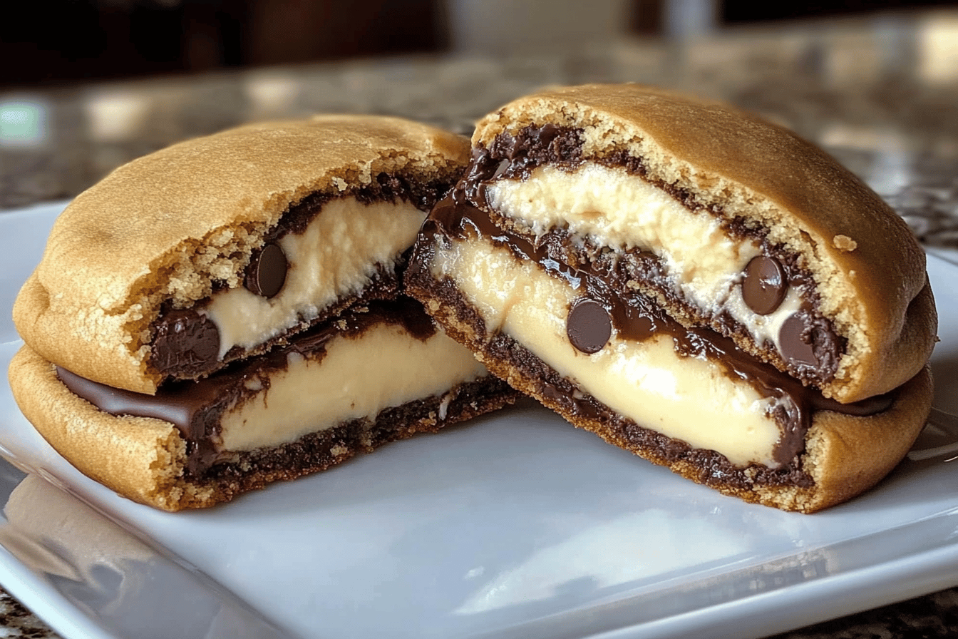 Indulge in these delicious cheesecake stuffed chocolate chip cookies! Perfect treat for any dessert lover. 🍪❤️
