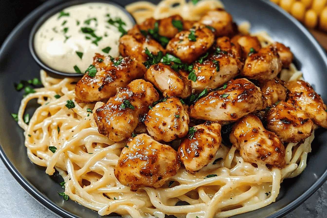 Indulge in this delightful Honey Pepper Chicken paired with creamy garlic butter pasta! 🍯🐔🧄🍝