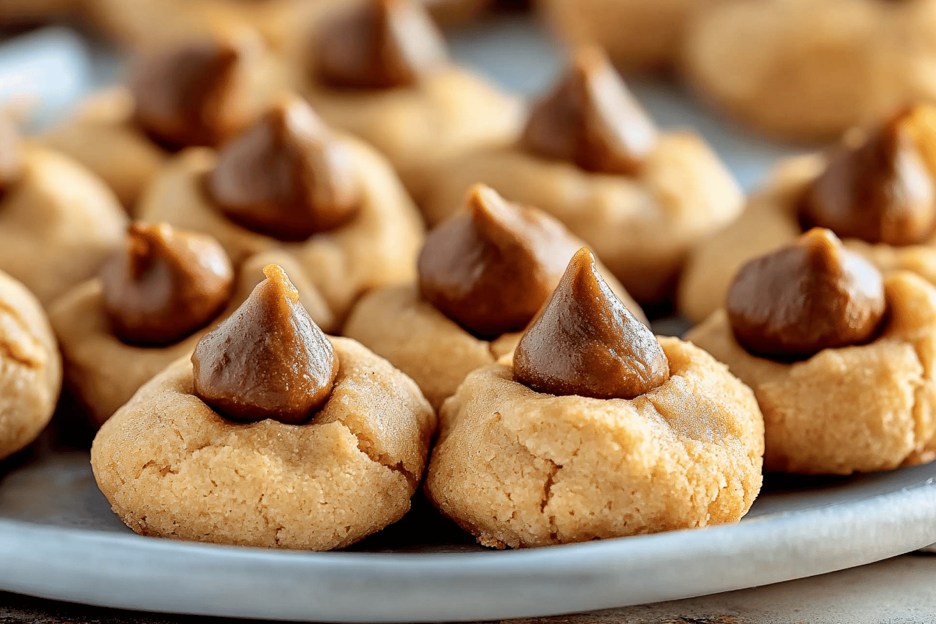These Peanut Butter Blossoms are a classic treat that combines crunchy cookies with sweet chocolate kisses! 🍪💖
