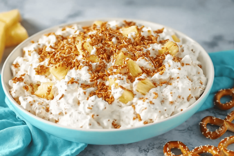 A delightful blend of sweet and salty flavors awaits you with this refreshing dessert. 🍍🥨