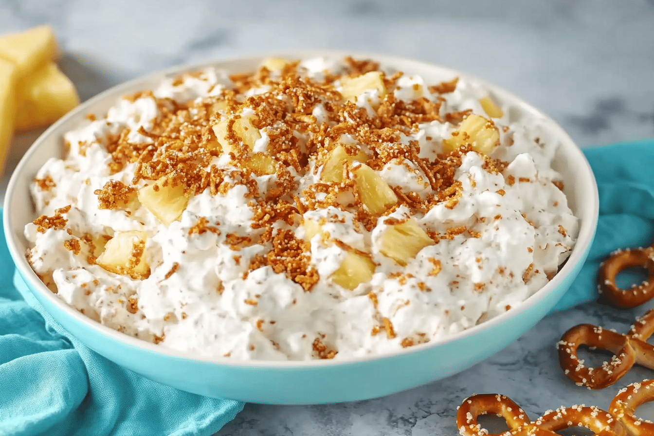 A delightful blend of sweet and salty flavors awaits you with this refreshing dessert. 🍍🥨