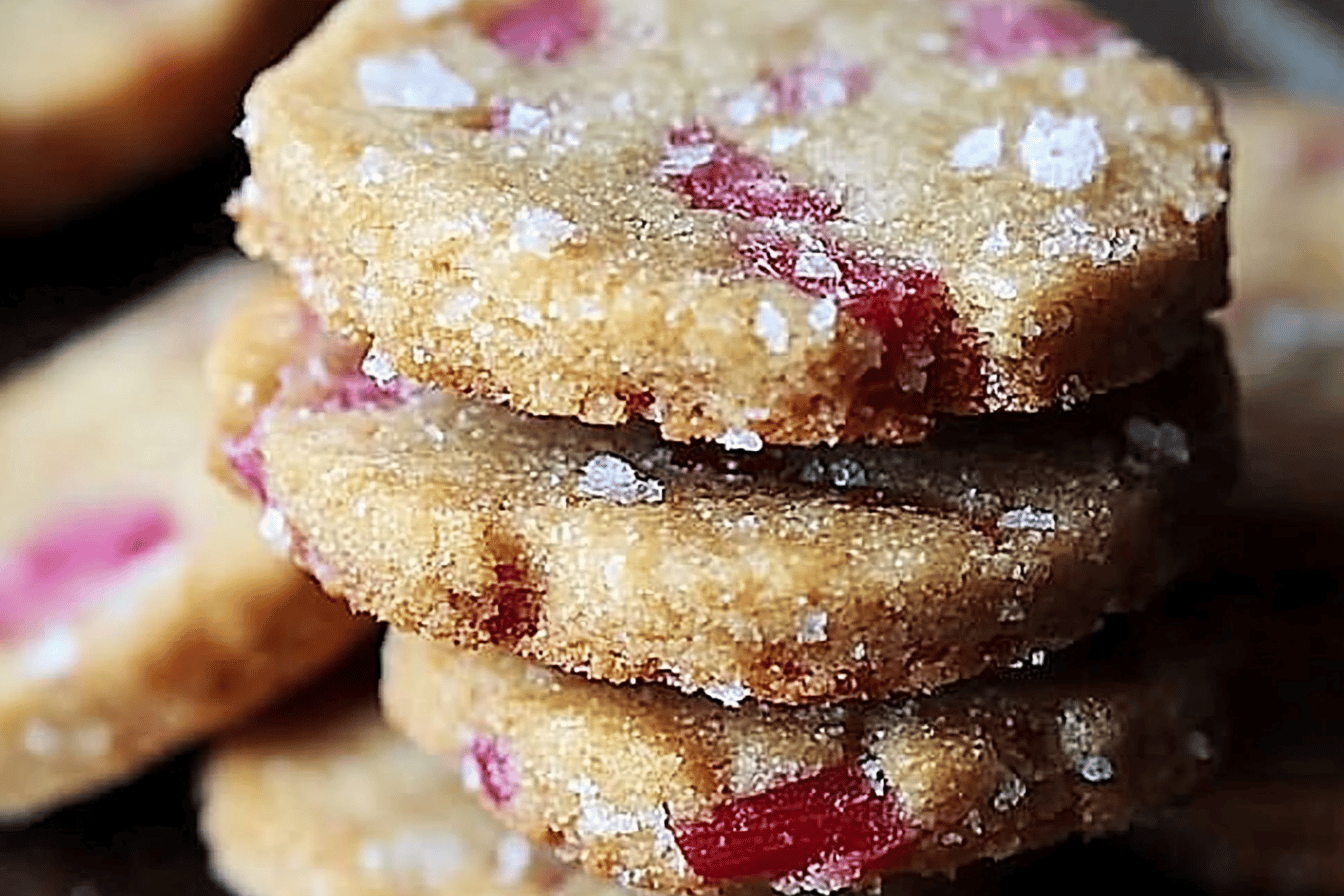 Savor the delightful blend of tart rhubarb and buttery shortbread in these delicious cookies! 🍪💖