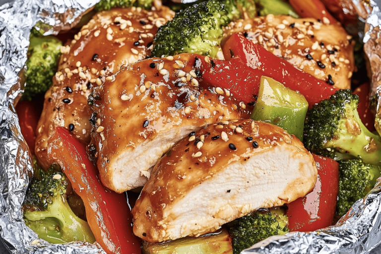 Enjoy a delicious and easy meal wrapped in foil! Perfect for grilling outdoors! 🌟🍗🥦