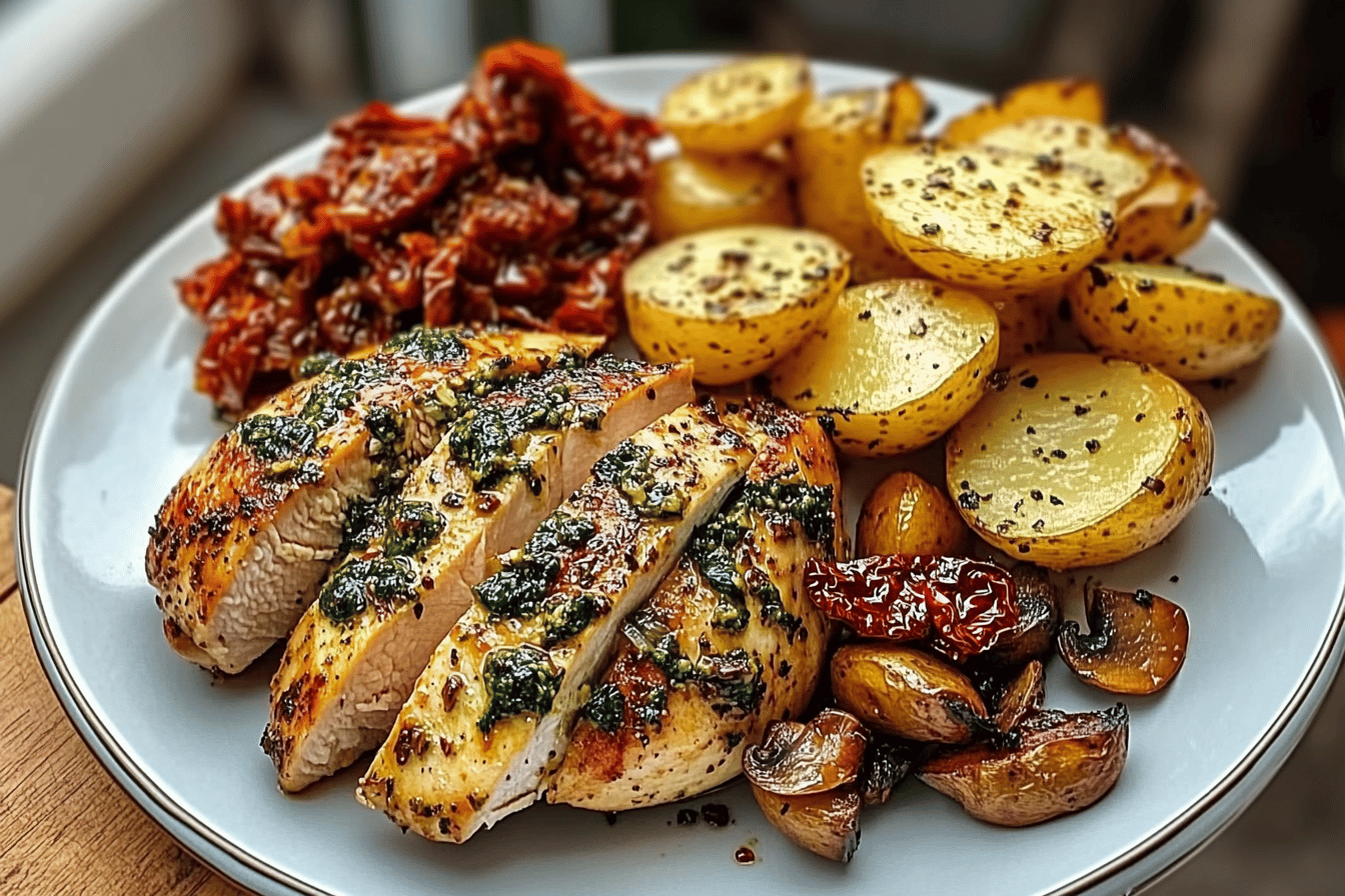 Experience the flavors of Tuscany with this delicious chicken and potato dish! 🍅🌿🥔✨