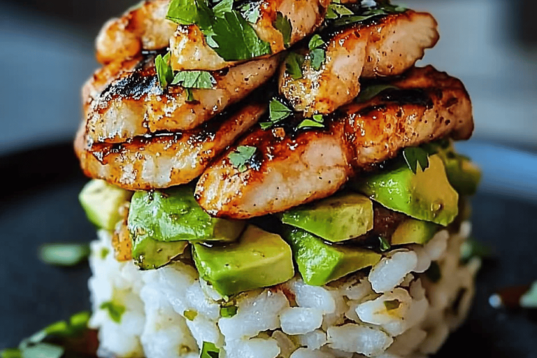 This Honey Lime Chicken & Avocado Rice Stack is a flavorful delight you'll want to make tonight! 🥑🍗
