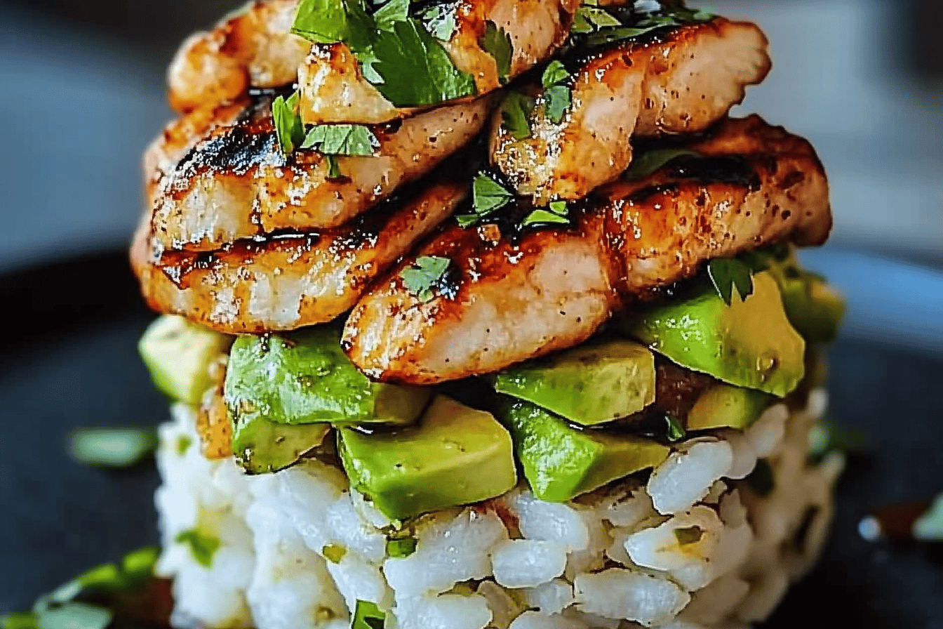 Honey Lime Chicken & Avocado Rice Stack