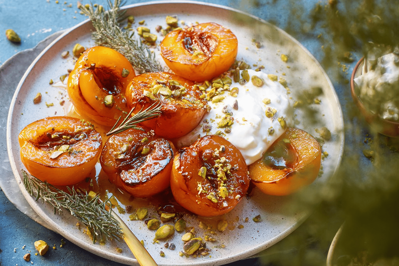 Barbecued apricots drizzled with honey create a delicious dessert. Perfect for summer evenings! 🍑🍯