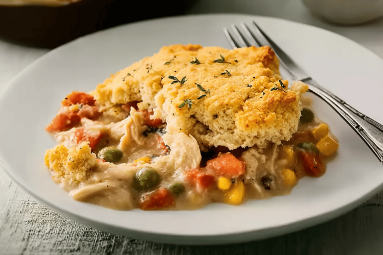 This comforting dish combines rotisserie chicken and cheesy biscuits for a delightful twist! 🐔🥐