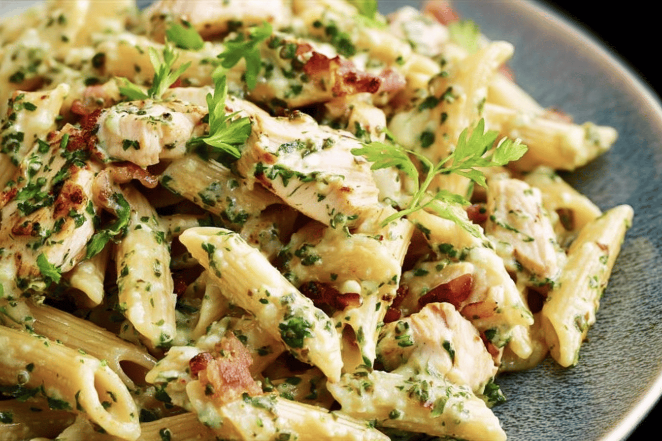 Whip up this quick pasta dish featuring juicy rotisserie chicken and aromatic herbs! 🍝🌿
