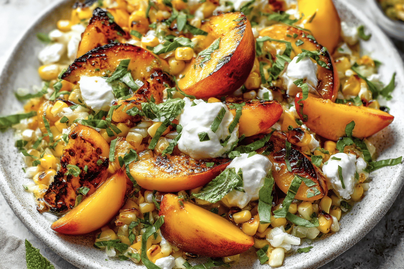 Fresh peaches and creamy burrata make this summer salad a must-try! 🍑🧀