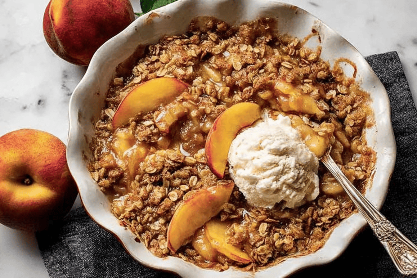 This peach crisp is a delightful dessert that combines fresh peaches with a crunchy streusel topping. 🍑✨