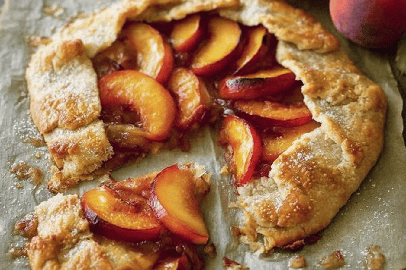 Experience the perfect blend of buttery crust and juicy peaches. A delightful treat for summer evenings! 🍑🥧.